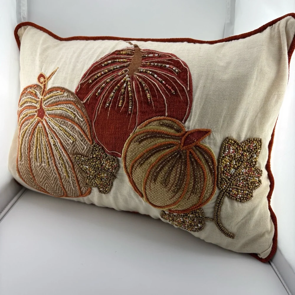 Autumn Harvest Beaded Decorative Pillow